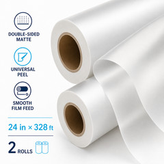 24in x 328ft DTF PET Transfer Film Double Sided Matte Universal Peel 2 Rolls