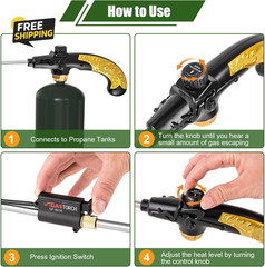 Propane Torch Weed Burner, Adjustable Flame Thrower with Detachable Handle