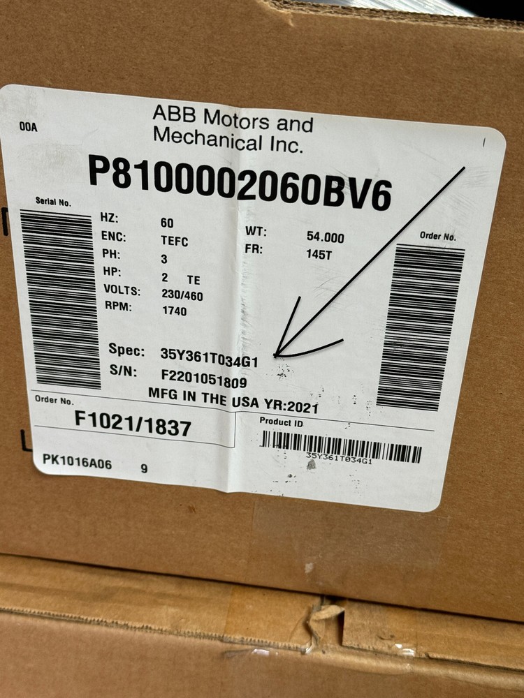 ABB-BALDOR 35Y361T034G1 2HP, 1740RPM, 3PH, 60HZ, 145T, 3534M, TEFC, *230/460 V