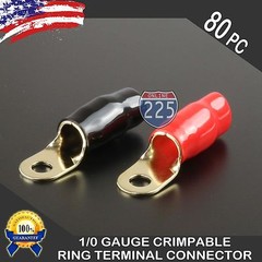 0 Gauge Gold Ring Terminal 80 Pack 1/0 AWG Wire Crimp Red Black Boots 5/16