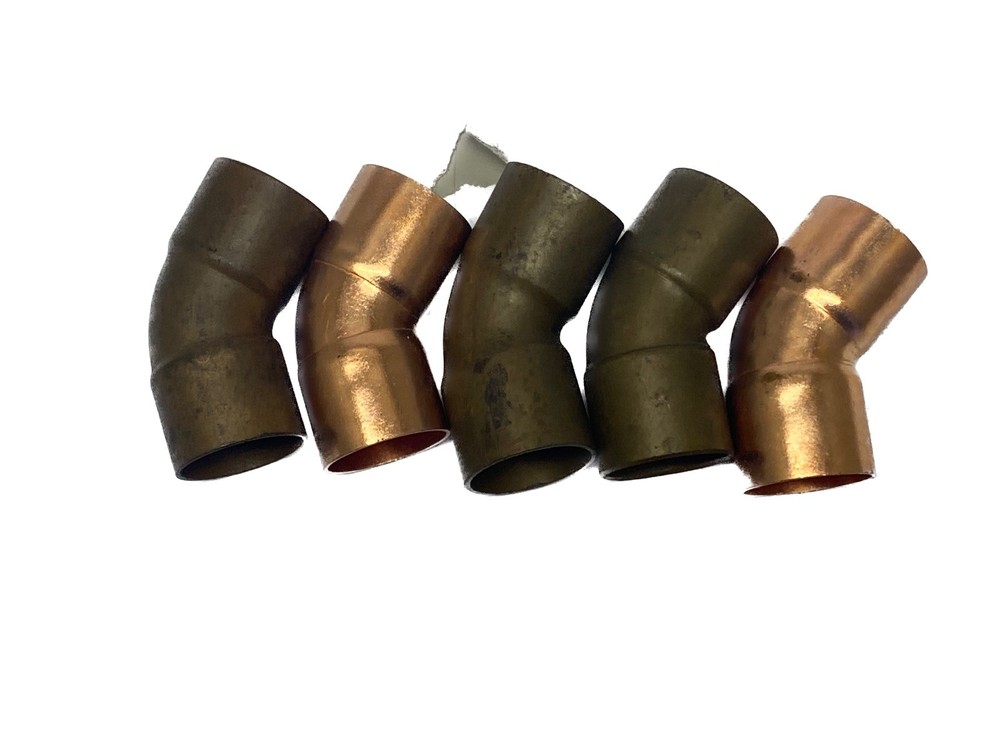 (5) NOS Mixed Brands 1” x 1” 45° Elbow Copper Pipe Solder Fittings