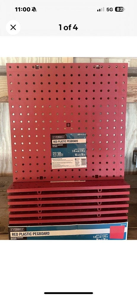 10 (16 In. H X 16 In. W ) Everbilt Plastic Pegboard in Red (50 Lbs.)