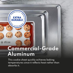 Commercial-Grade 18-Gauge Aluminum Sheet Pan/Bun Pan, Half Size, 13 X 18 X 1 Inc