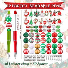 Fuutreo 12 Set 126 Pcs Christmas Beadable Pens Kit Silicone Plastic Wooden Be…