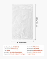 VEVOR Sandbags 50-1000 Pack 16 x 26 in Empty Heavy Duty Sand Bags 50lb Capacity