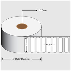 White Poly/Mylar Thermal Transfer Label Roll, 3″ x 0.75″, 1500/roll, 1″ core