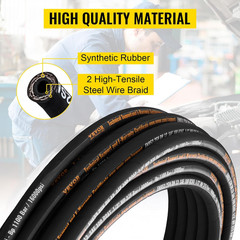 Flexible Hydraulic Hose – 1/2 x 100 ft 4000 PSI Rubber with 2 Wire Braid …