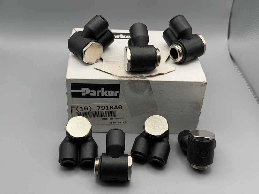 Lot of (7) Parker Legris 791RA0 Push-to-Connect Male Banjo Y Fittings 8mm x 3/8″