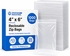 Spartan Industrial – 4” X 6” (1000 Count) 2 Mil Clear Reclosable Zip Plastic Pol
