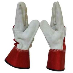 Cow Split Leather Safety Work Gloves Safety Red – Single Palm – Large