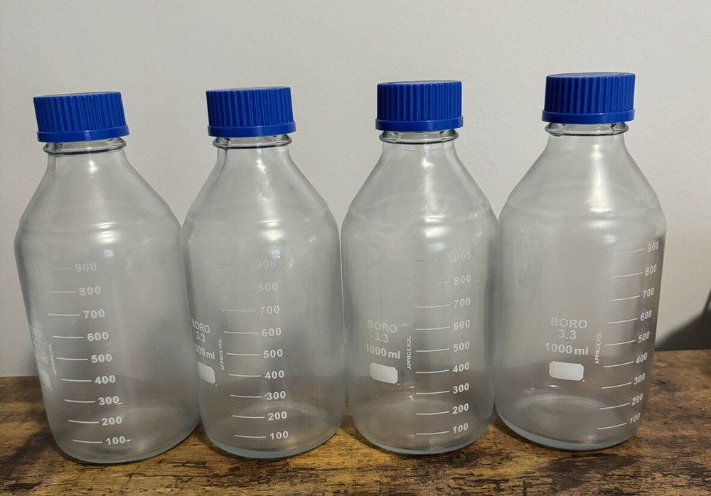 4 Pack Wheaton 1000 mL Media Storage Bottle Plastisol Coated GL45 Autoclave Safe
