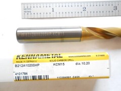 NEW KENNAMETAL 8XD 10.20MM CUT DIA. X 94MM FL X 141MM L CARBIDE COOL THRU DRILL