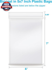 100 Pack of 5”x7” 2 Mil Clear Reclosable Zip Poly Bags