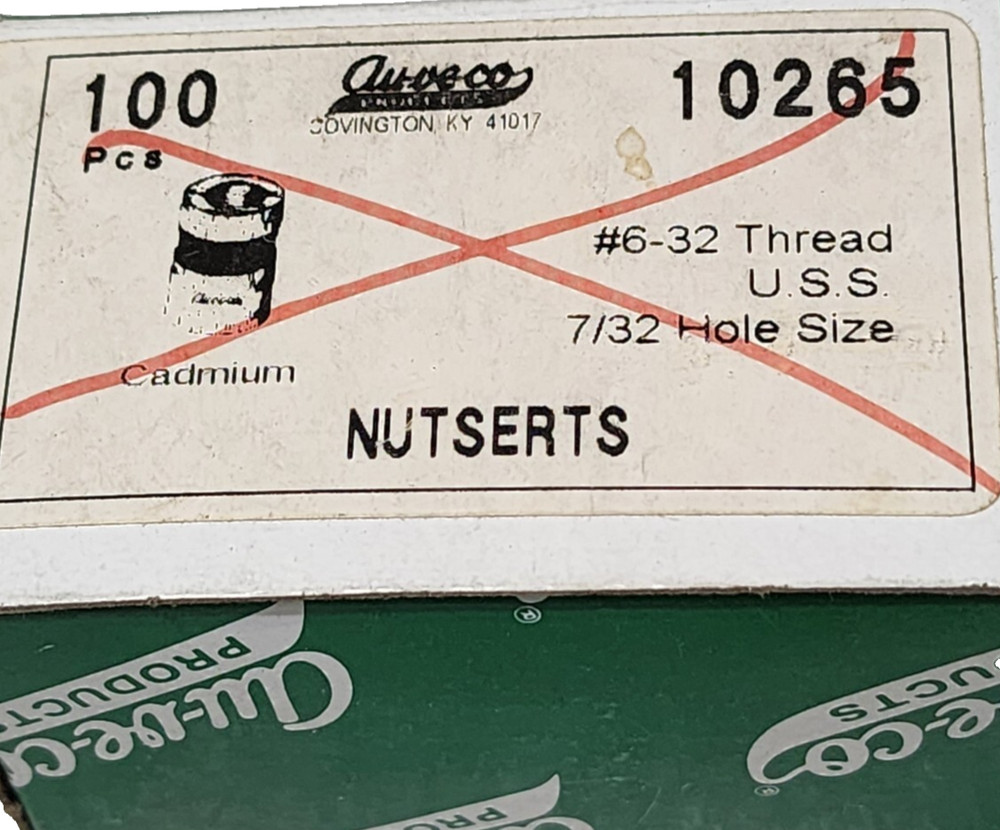 (QTY:100) AUVECO 6-32 NUTSERT INSERT 6/32 HOLE STEEL TIN PLATED GRIP 0.030″MIN