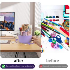 Camelmother 360°Rotating Pen&Pencil Holder For Desk With 5Slots Cute purple