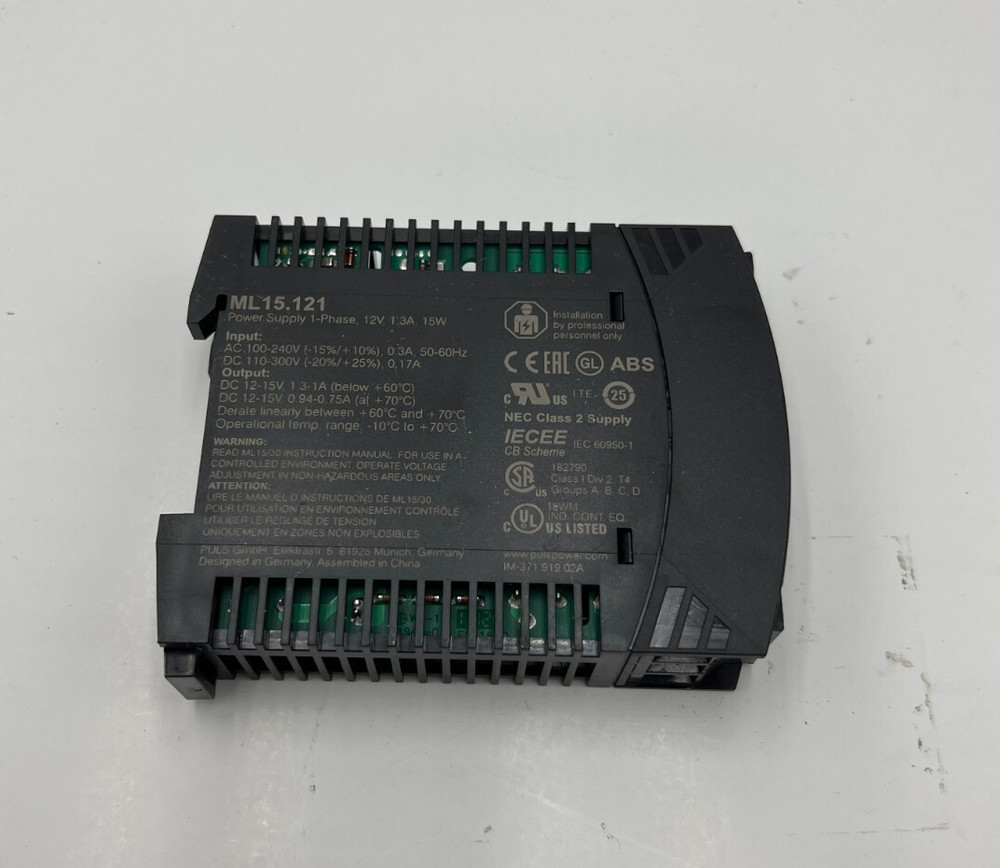 Puls ML15.121 DC Power Supply, 100/240V AC, 12/15V DC, 15 W, 1.3 A, DIN Rail
