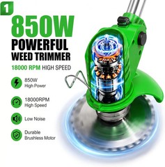 Cordless Weed Wacker with 2 Batteries, Lightweight 21V Weed Trimmer with Wheels,