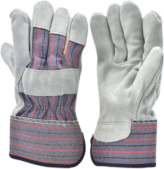 Pair of Leather Palm Safety Split Cowhide Welding Cuff Working Gloves Size Large