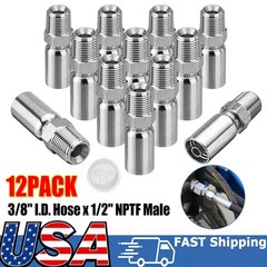 12 Pack 1/2″ NPTF Hydraulic Hose End Fittings, 3/8″ I.D. Hose x 1/2″ NPTF Male