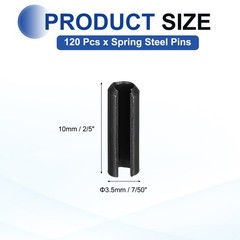 120Pcs Roll Pins 7/50 Inch(3.5mm) Dia. 2/5 Inch(10mm) Length 65Mn Steel, Black