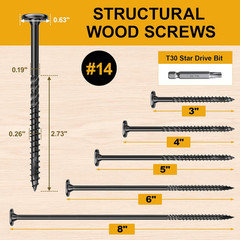 #14 x 3 in Wood Structural Lag Screws, Star Drive, Decking Screws, 54 Pack