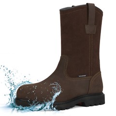 HISEA Mens Wellington Work Boots Steel/Soft Toe Waterproof Leather Western Boots