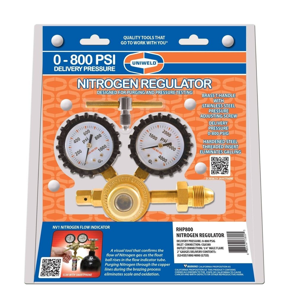 Uniweld RHP800 Nitrogen Regulator 0-800 psi Delivery Pressure