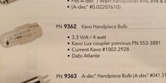 Kavo 1002.2928 Handpiece Bulb Multiflex Lux Coupler Bulb 3.3V 4W DCI 9362