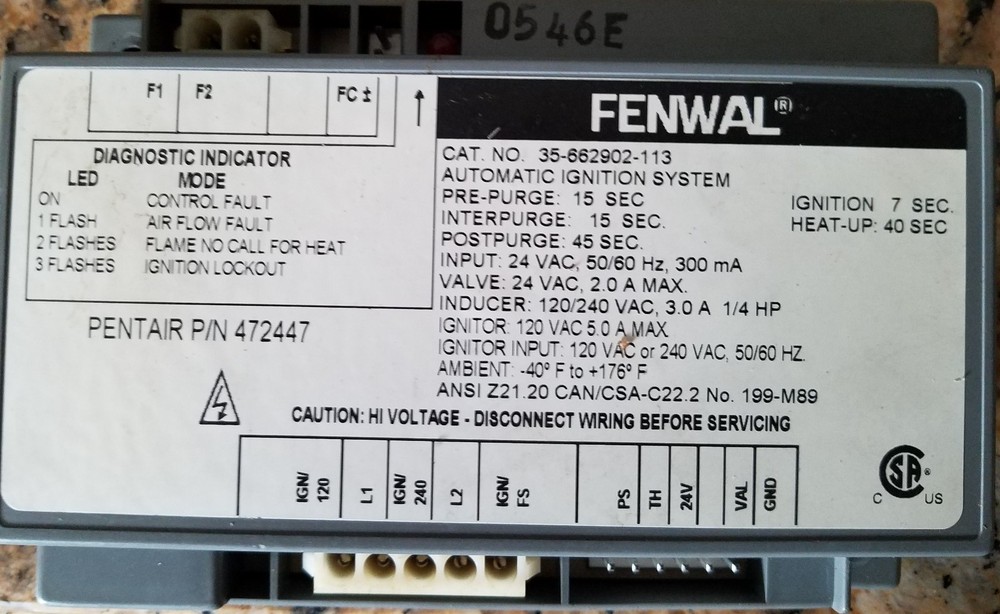 Fenwal 35-662902-113 Automatic Ignition Control System, PENTAIR 472447