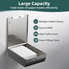 Wall Mount Paper Towel Dispenser Brushed Stainless Steel Large Capacity C Fold Z