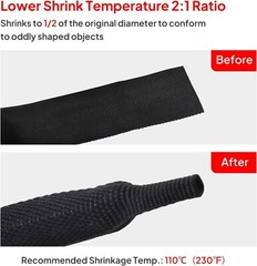 Black 2:1 Ratio Automotive Heat Shrink Braided Sleeving Tube Protect Cable/Wires