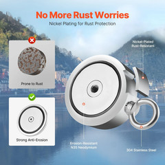 2000 Lbs Fishing Magnet Kit Pull Force Strong Neodymium Manget / Carabiner Rope