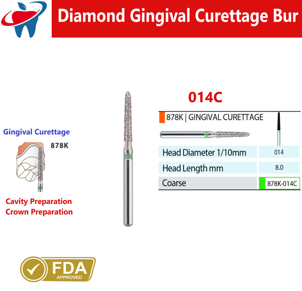 Dental Diamond Burs FG Gingival Curettage Coarse Grit High Speed 878K.014C, 5/Pk