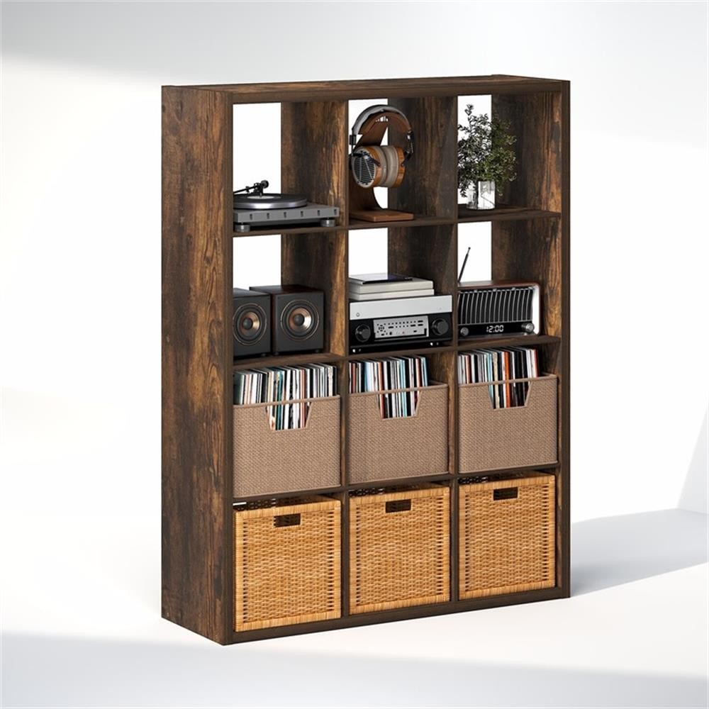 Pemberly Row 12-Cube Media Storage Organizer in Amber Pine Engineered Wood