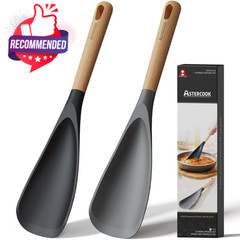 Cooking Spoon, Nonstick Safe Silicone Spatula With Long Wooden Handles, Heat