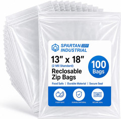 – 13″ X 18″ (100 Count) 2 Mil Clear Reclosable Zip Plastic Poly Bags with Reseal