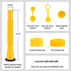 Easy Install Gas Can Spout Kit – 3 Nozzle Systems in Yellow for 1-10 Gallons