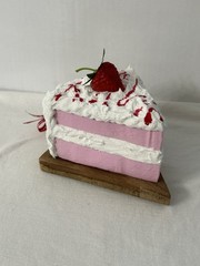 Handmade Faux Fake Food Strawberry Cake Slice On Wood Pie Board
