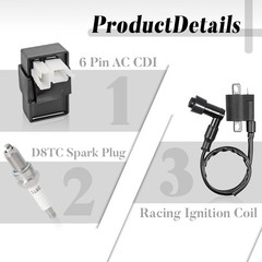Ignition Coil Kit with 6 Pin AC CDI Box Spark Plug for Cg125Cc 150Cc 200Cc 250Cc
