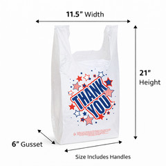 Bags 1/6 Large 21 x 6 x 11.5 Americana “Thank You” T-Shirt Plastic Grocery