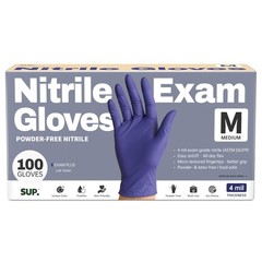 SUP Powder-Free Nitrile Exam Gloves, 100 Medium, 100 Medium (Blue Violet)