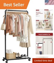 Clothing Clothes Rack on Wheels Heavy Duty Portable Wardrobe Storage