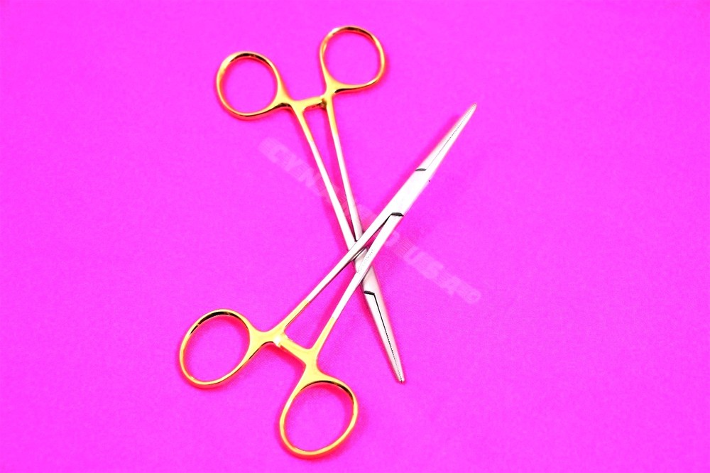 NEW 2 PREMIUM GOLD Kelly Hemostat Forceps 5.5″ STRAIGHT Surgical Stainless CE