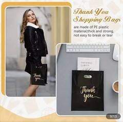 Black Gold Thank You Bags Business Retail Party Plastic Shopping 8”x12”in 100PCS
