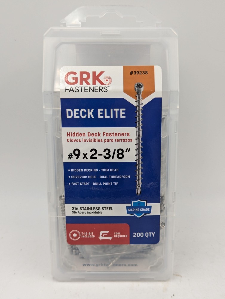 GRK 39238 AnglePro Hidden Deck Fastener SS #9 x 2-3/8″ 200 Ct With T-15 Torx Bit