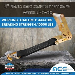 USA Heavy Duty 2″ Ratchet Tie Down Replacement Short Fixed End Strap w/ J Hook