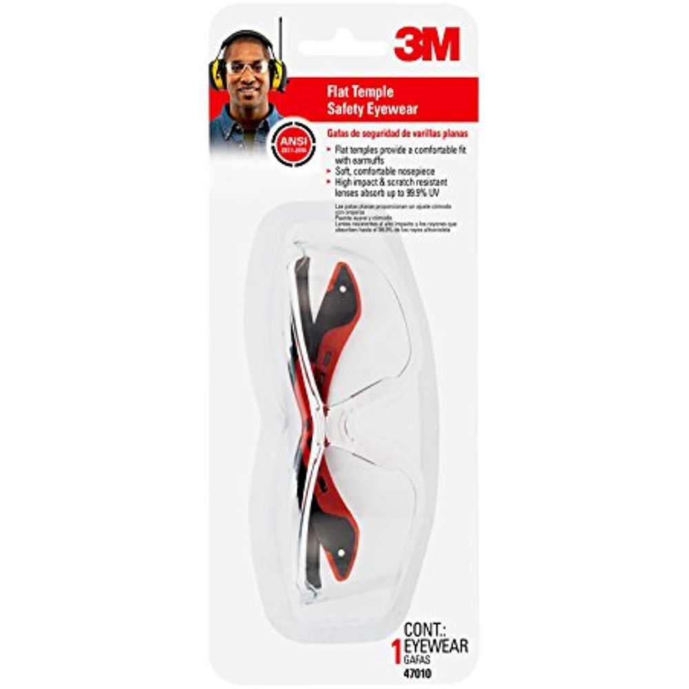 3M 47010-WV6 Flat Temple Safety Eyewear with Scratch Resistant Lens, Frame: