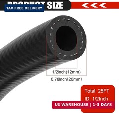 1/2 Inch (12mm) ID Fuel Line Hose 25FT NBR Rubber Push Lock Hose High Pressure 3
