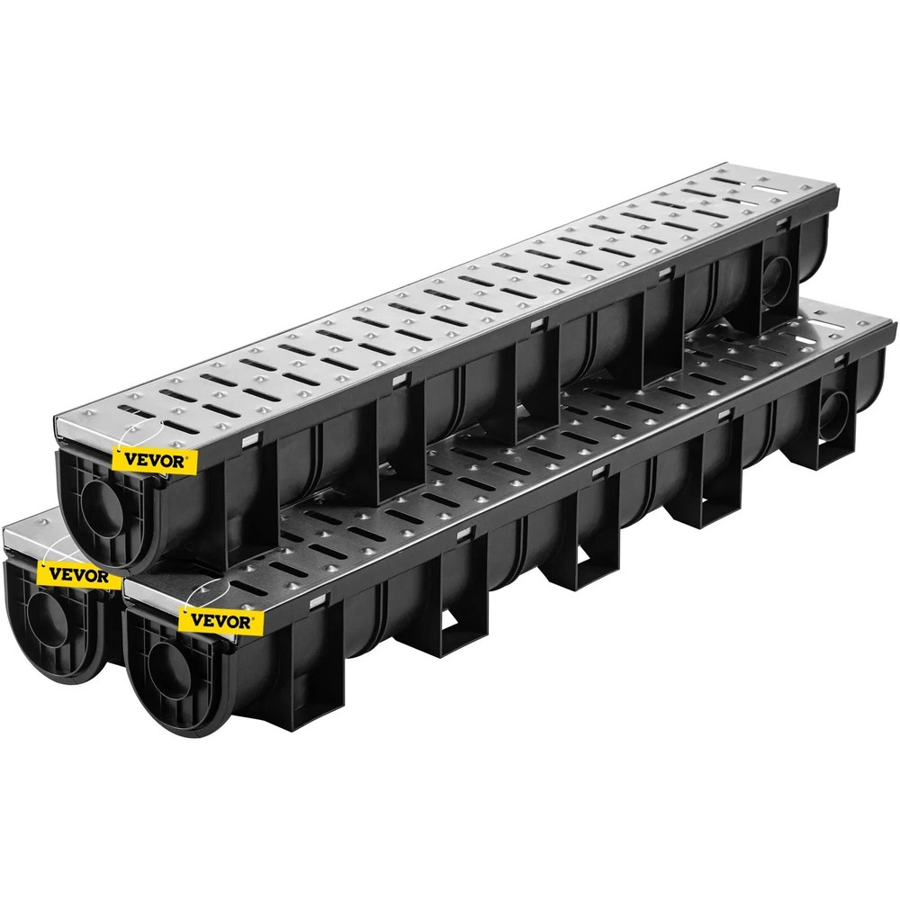 Trench Drain System, Channel Drain with Metal Grate, 5.9×5.1-Inch HDPE Drainage
