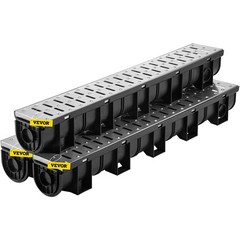 Trench Drain System, Channel Drain with Metal Grate, 5.9×5.1-Inch HDPE Drainage